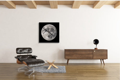 Crossing the Silent Disc Moon transit astrophotography fine art print displayed in modern interior 