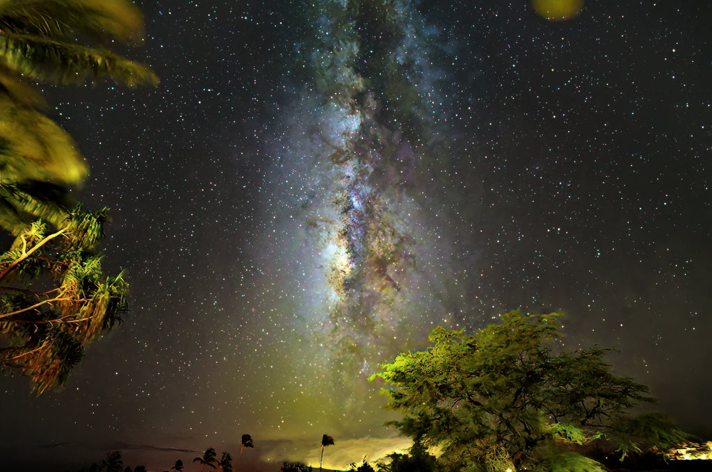 Milky Way over Pacific Ocean fine art astrophotography print showing galactic core rising over ocean horizon