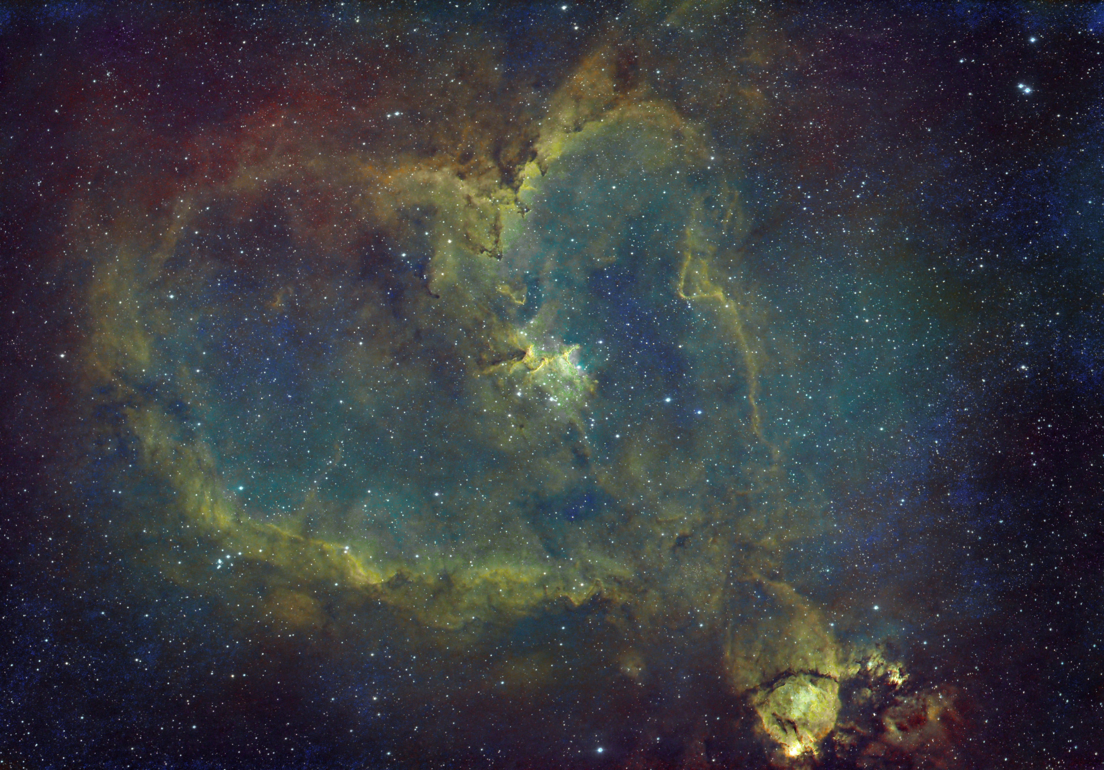 Heart Nebula in Cassiopeia, captured through hydrogen alpha, showing star formation, fine art astrophotography wall print