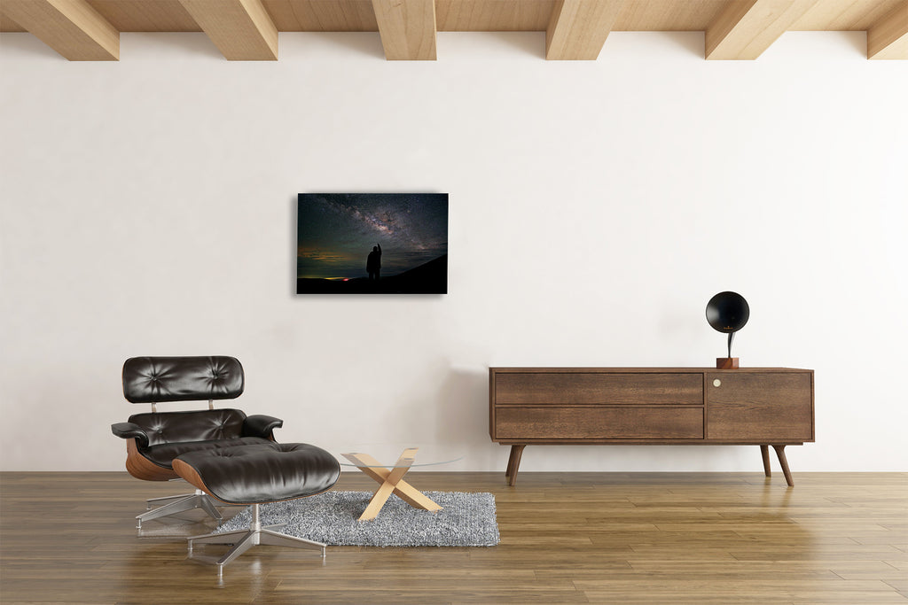 Limited edition Milky Way astrophotography wall art print displayed in modern interior Mauna Kea fine art print