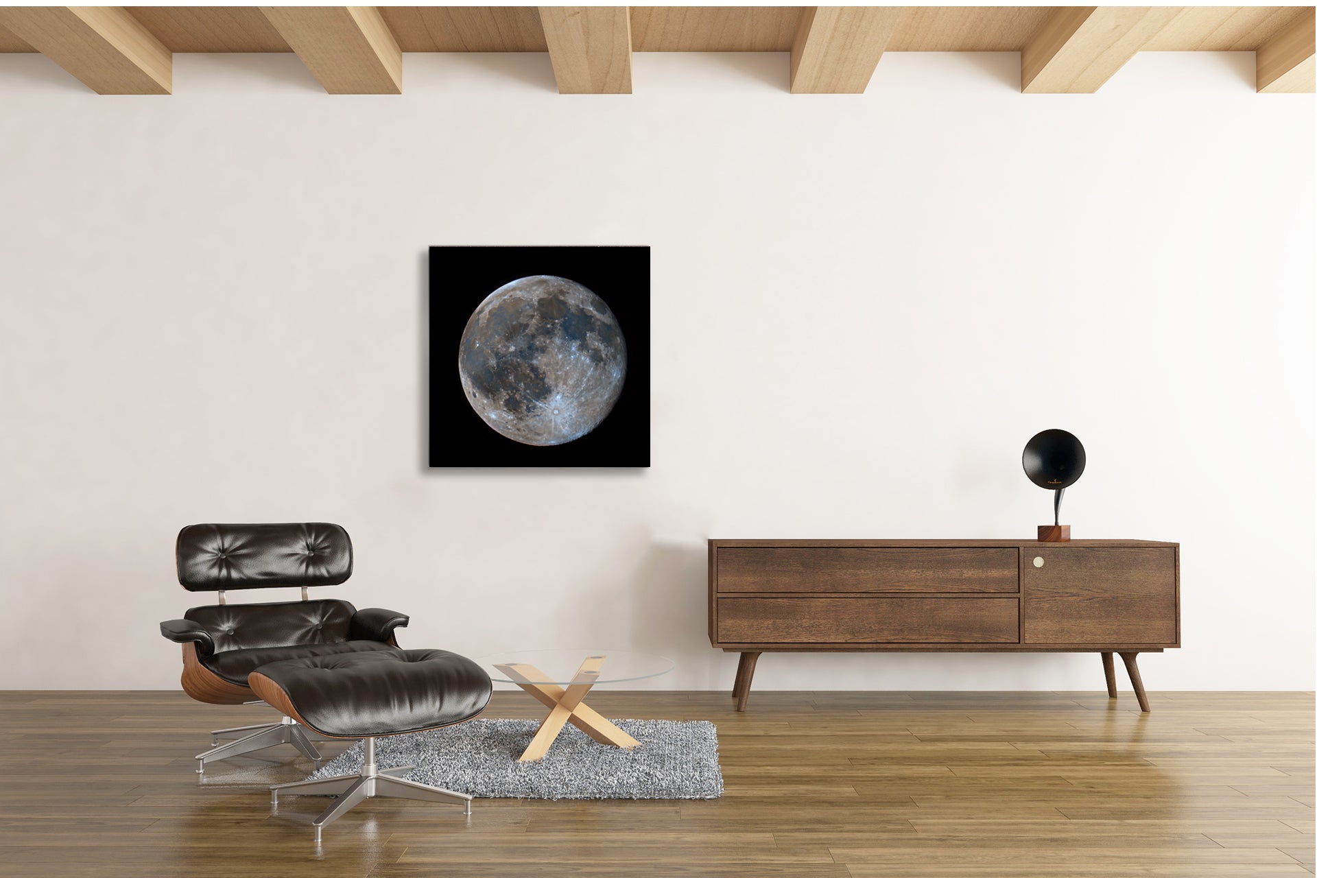 Mineral Moon fine art astrophotography print showing enhanced lunar surface colors revealing mineral composition