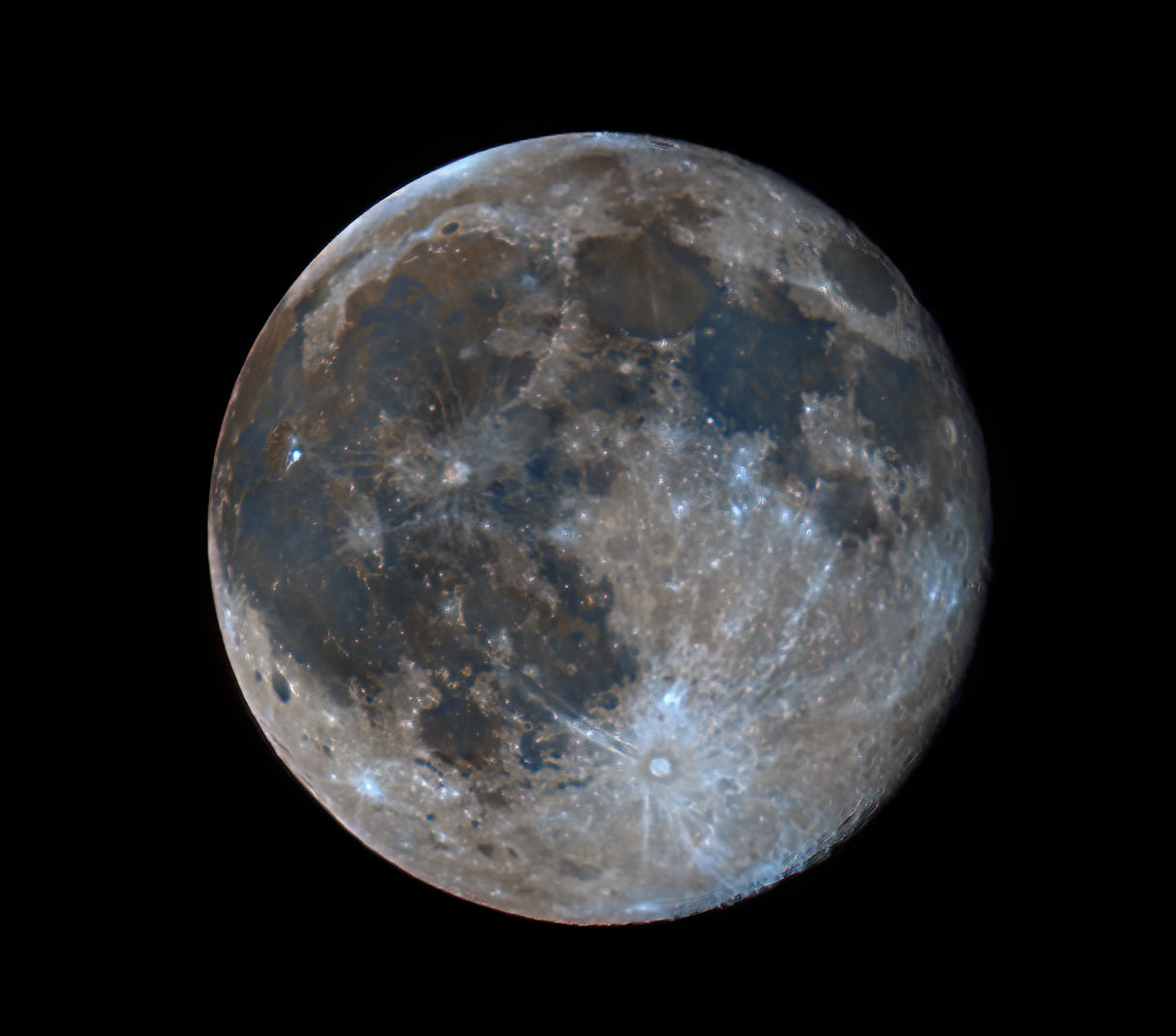 Mineral Moon fine art astrophotography print showing enhanced lunar surface colors revealing mineral composition. 